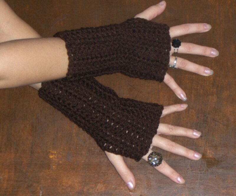 Coffee Grounds Brown Unisex Fingerless Gloves Crochet Arm Warmers. boho Texting Gloves Handmade Crocheted Simple. Fingerless Men's Women's